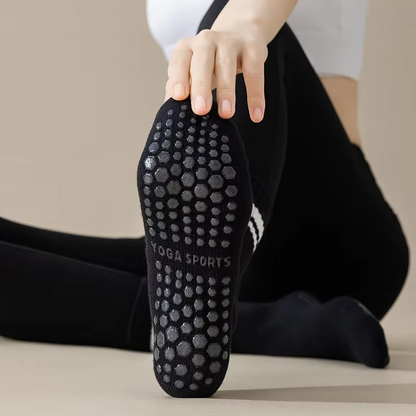 Comfortable Crew Striped Athletic Socks - Grip Sole, Moisture Wicking - Hehif
