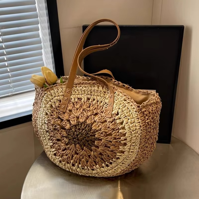 Big Spacious Natural Fiber Circle Handbag for Ladies