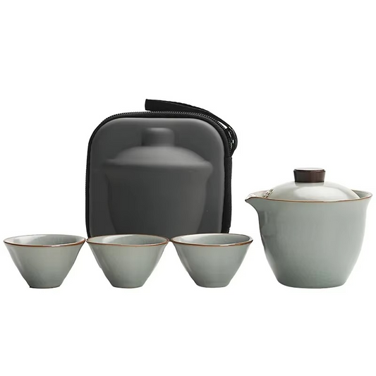 Compact Ceramic Tea Set for Home and Travel - Hehif