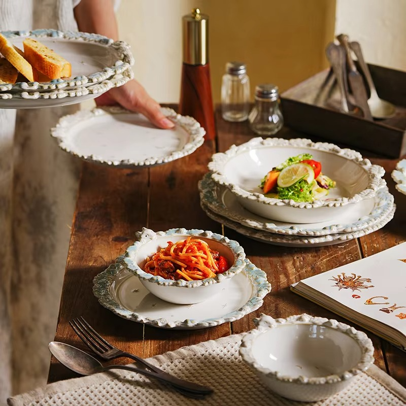Classic White Ceramic Dinner Plate with Floral Design