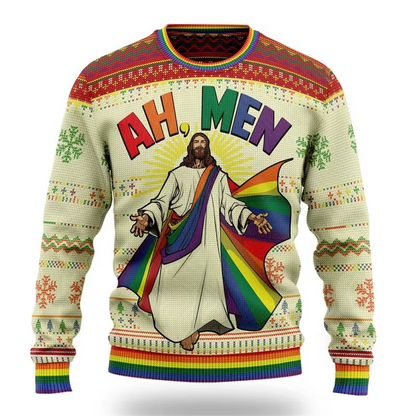 Humorous Xmas Tree Crew Neck Sweater for Men Women