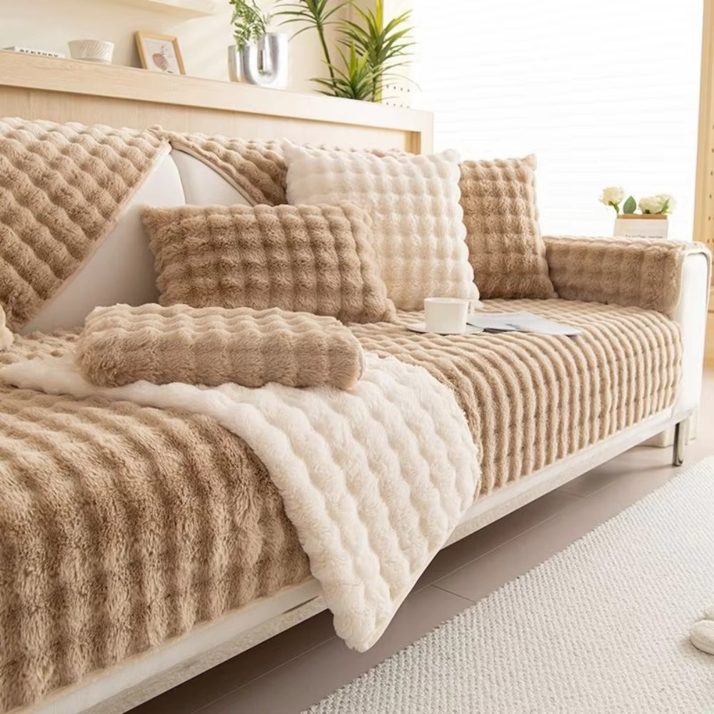 Soft Faux Fur Sofa Cover - Non Slip Couch Protector - Hehif