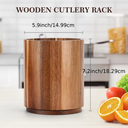 Big Wooden Spoon Organizer with Turntable Base