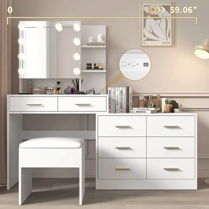 Modern LED Lighted Vanity Table Set with Mirror