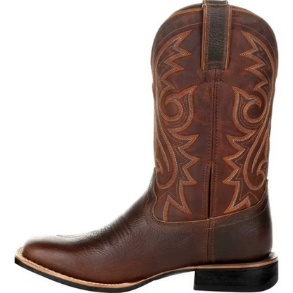 Rugged Genuine Leather Cowboy Boots - Black Brown