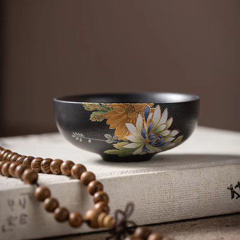 Unique Black Decorative Silver Rim Tea Cup