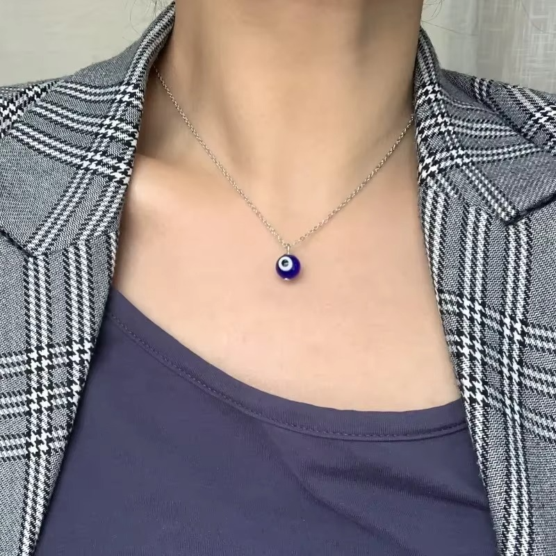 Protective Eye Bar Necklace in Silver Tone Steel