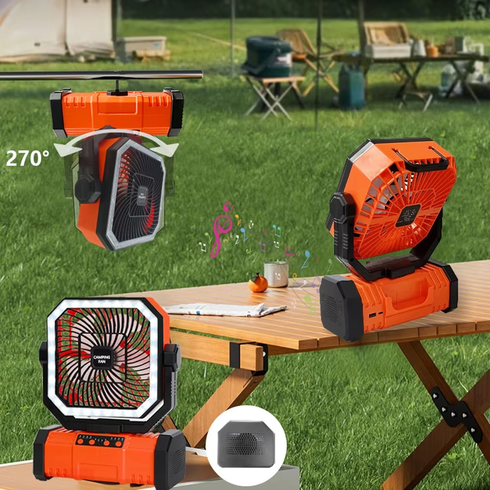 Portable Outdoor Fan with LED Light and Long Battery Life