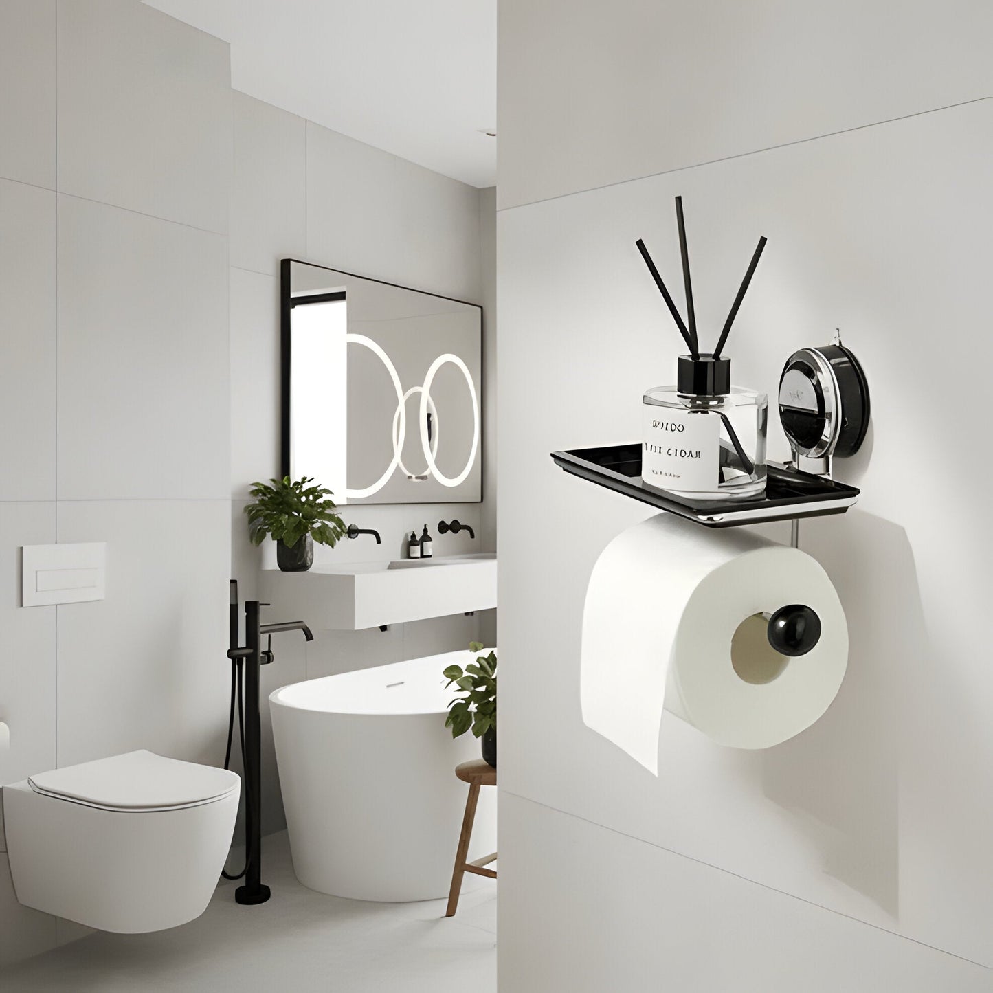 Strong Stainless Steel Bathroom Tissue Holder with Adhesive Mount