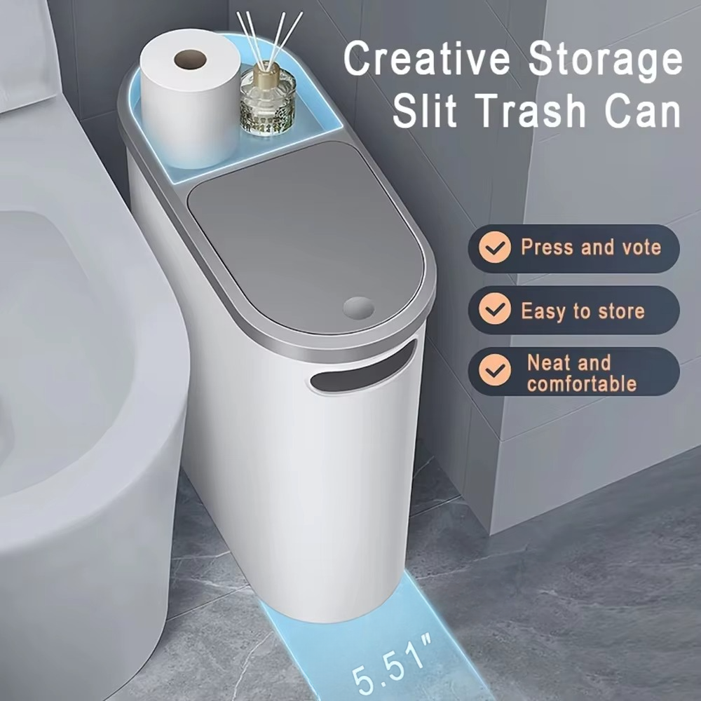 Compact Slim Trash Can with Simple Touch Lid