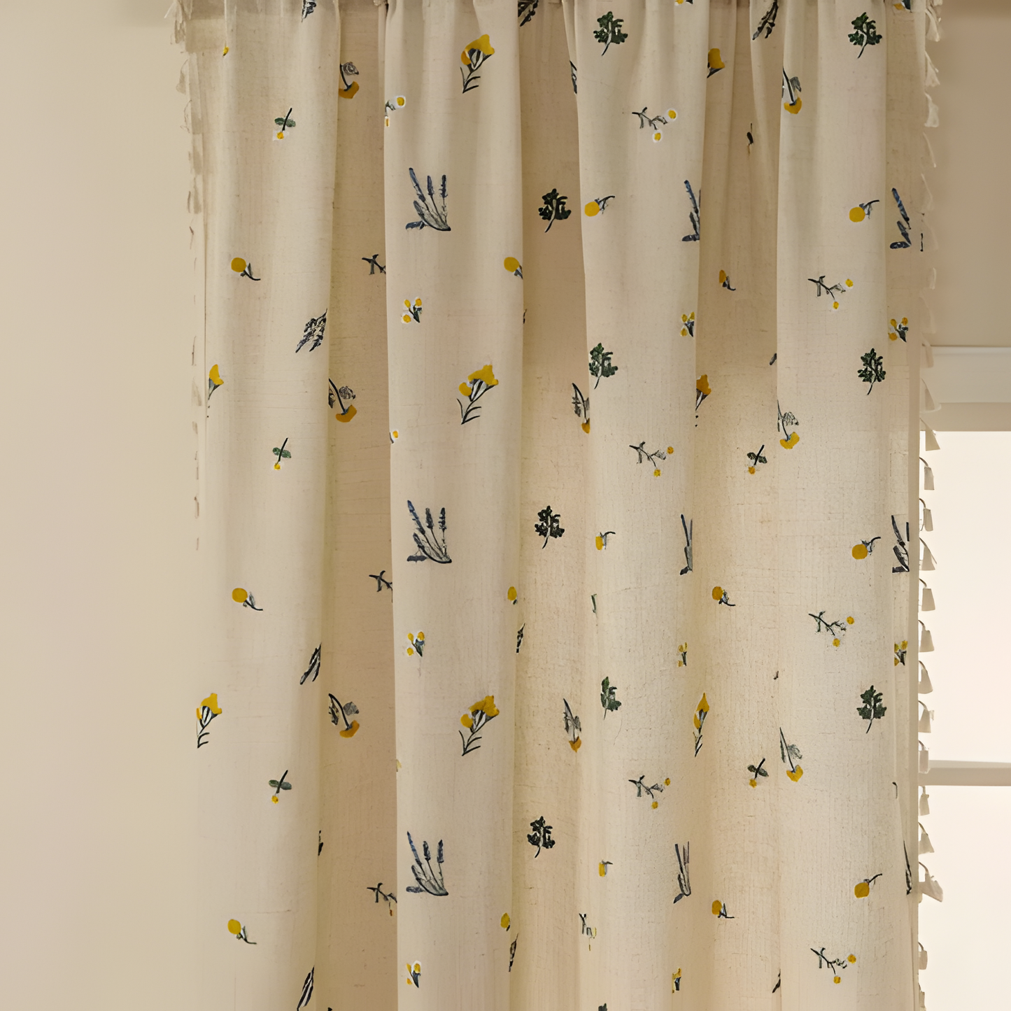 Natural Textile Embroidered Edge Curtain Panel