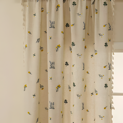 Natural Textile Embroidered Edge Curtain Panel