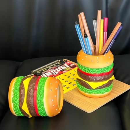 Large Burger Desk Pen Holder and Office Organizer - Hehif