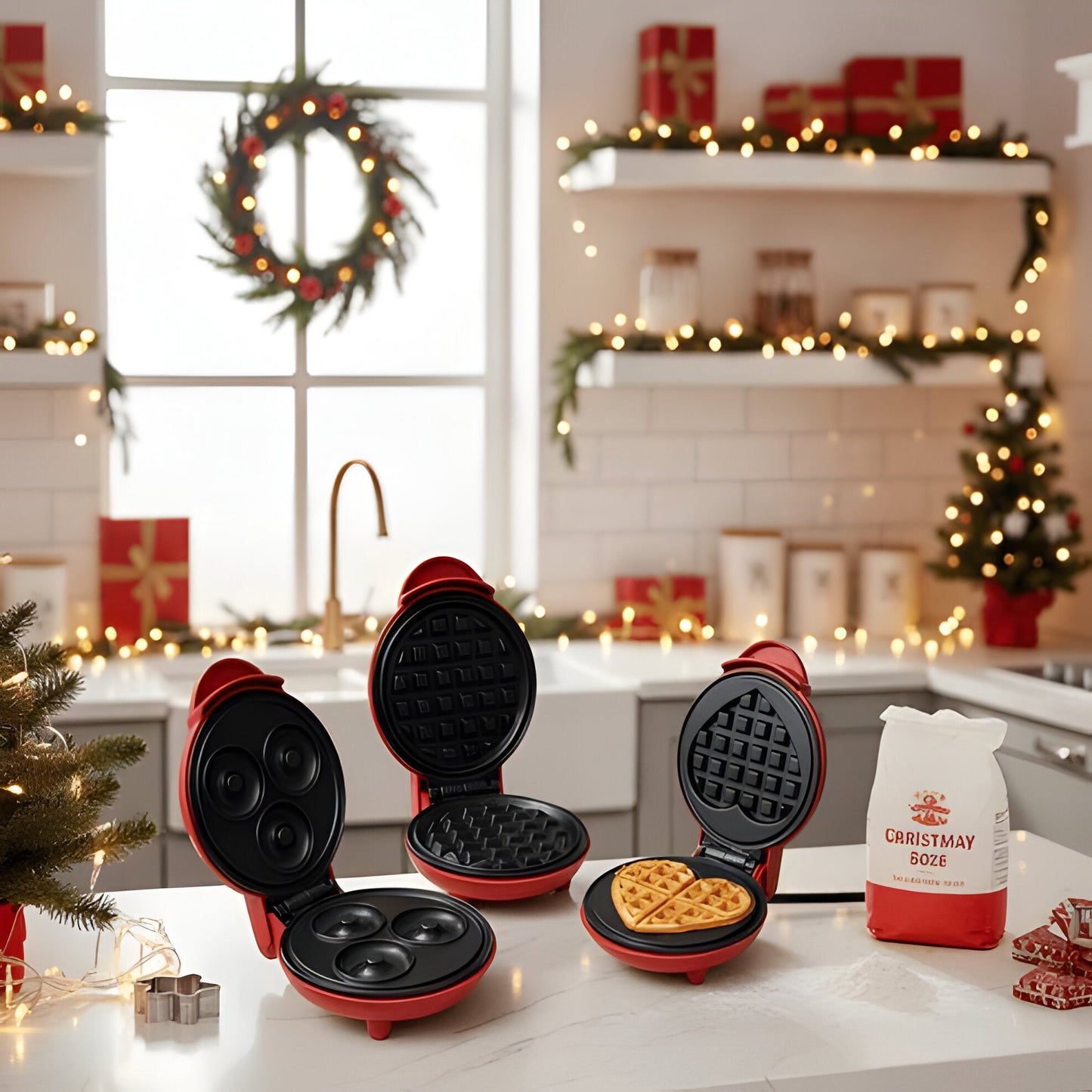 Portable Electric Waffle and Cookie Baker, Small Non-Stick Appliance