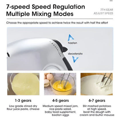 Powerful 7 Speed Hand Mixer with Stainless Steel Attachments