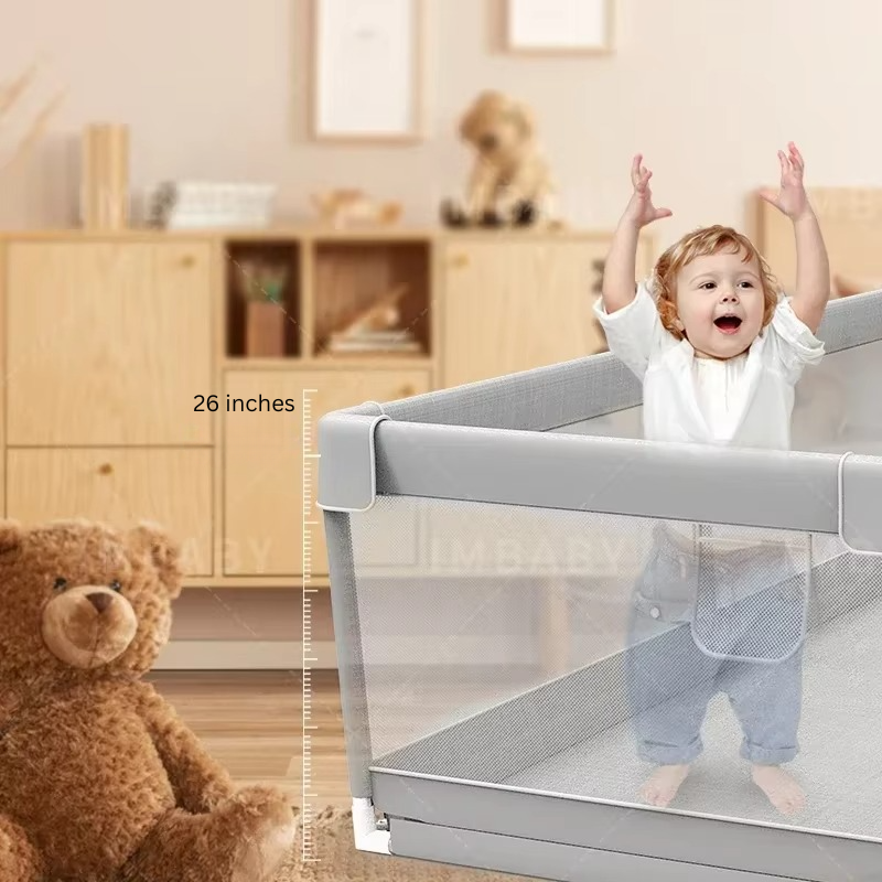Large Baby Play Yard, Safe Grey Play Area for Kids