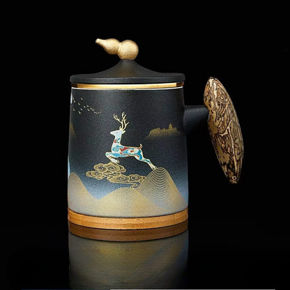 Big Ceramic Coffee Mug with Lid and Insulated Handle