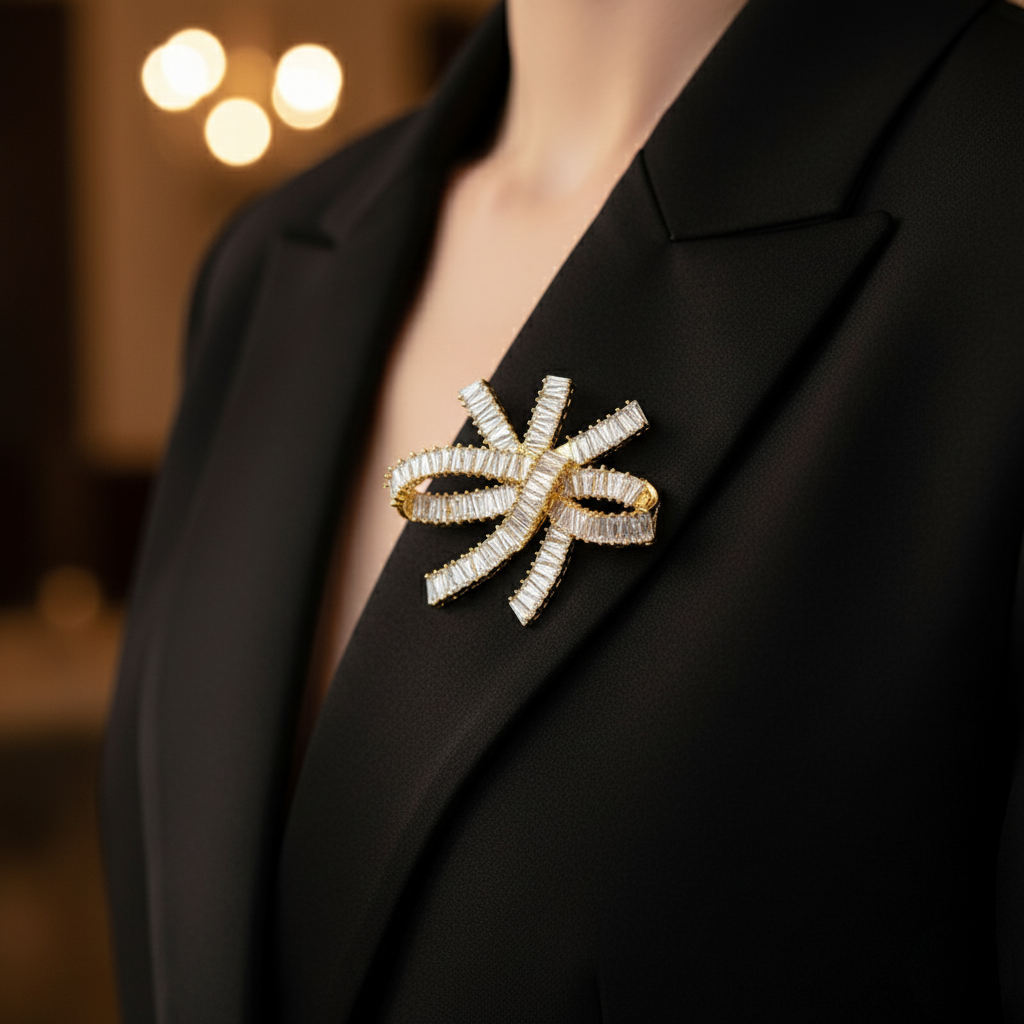 Colorful Crystal Drop Bow Pin for Ladies