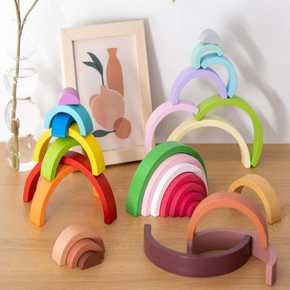 Colorful Wooden Bridge Building Blocks for Children