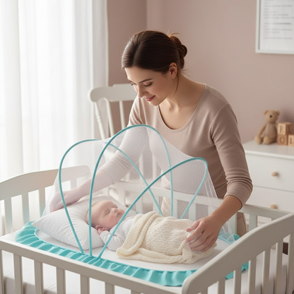 Portable Baby Bed with Canopy and Comfortable Mattress Set