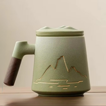 Big Ceramic Tea Mug with Strainer and Lid