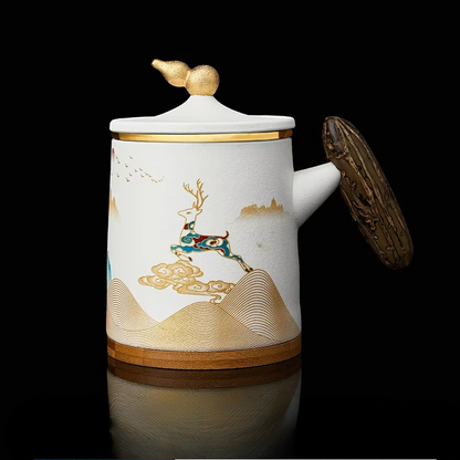 Big Ceramic Coffee Mug with Lid and Insulated Handle
