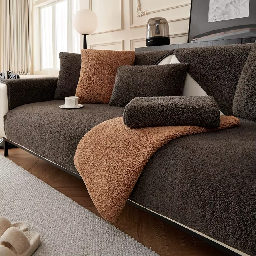 Cozy Fleece Sofa Throw, Grip Bottom Furniture Protector