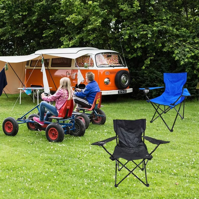 Compact Collapsible Camping Chair with Arms and Drink Holder
