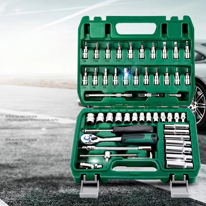 Complete Auto Tool Kit with Sockets and Wrench Set - Hehif