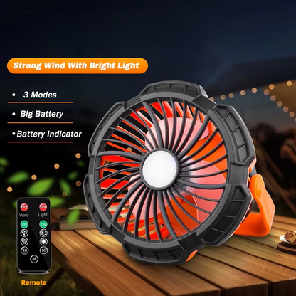 Portable Outdoor Fan with LED Light and Remote