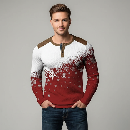 Festive Winter Snow 3D Graphic Mens Henley Shirt