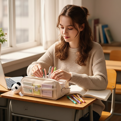 Big Student Pencil Bag with Multiple Pockets
