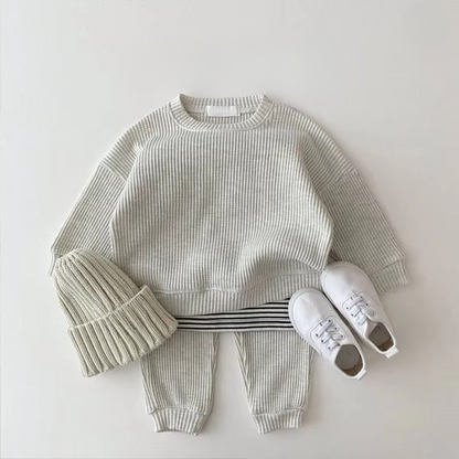 Soft Baby Boy Waffle Cotton Sweat Suit Set