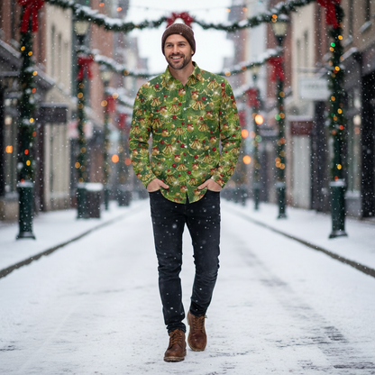 Mens Festive Holiday Long Sleeve Button Down Shirt