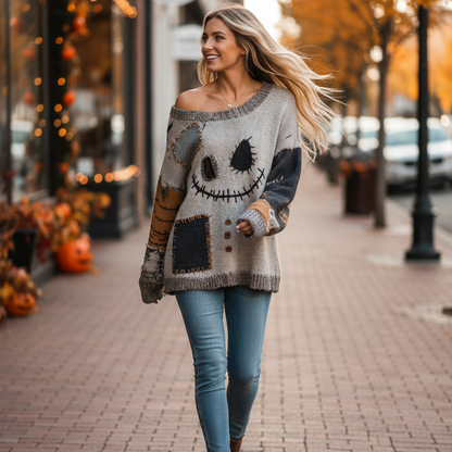 Soft Orange Faux Fur V-Neck Fall Sweater for Women