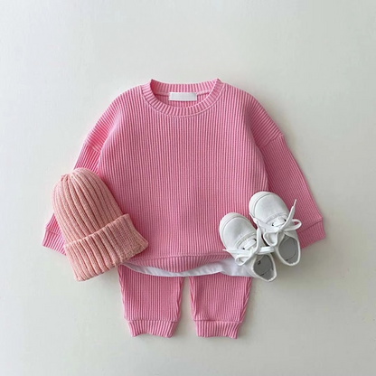 Soft Baby Boy Waffle Cotton Sweat Suit Set