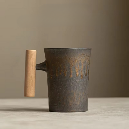 Retro Style Coffee Mug with Earthy Brown Glaze