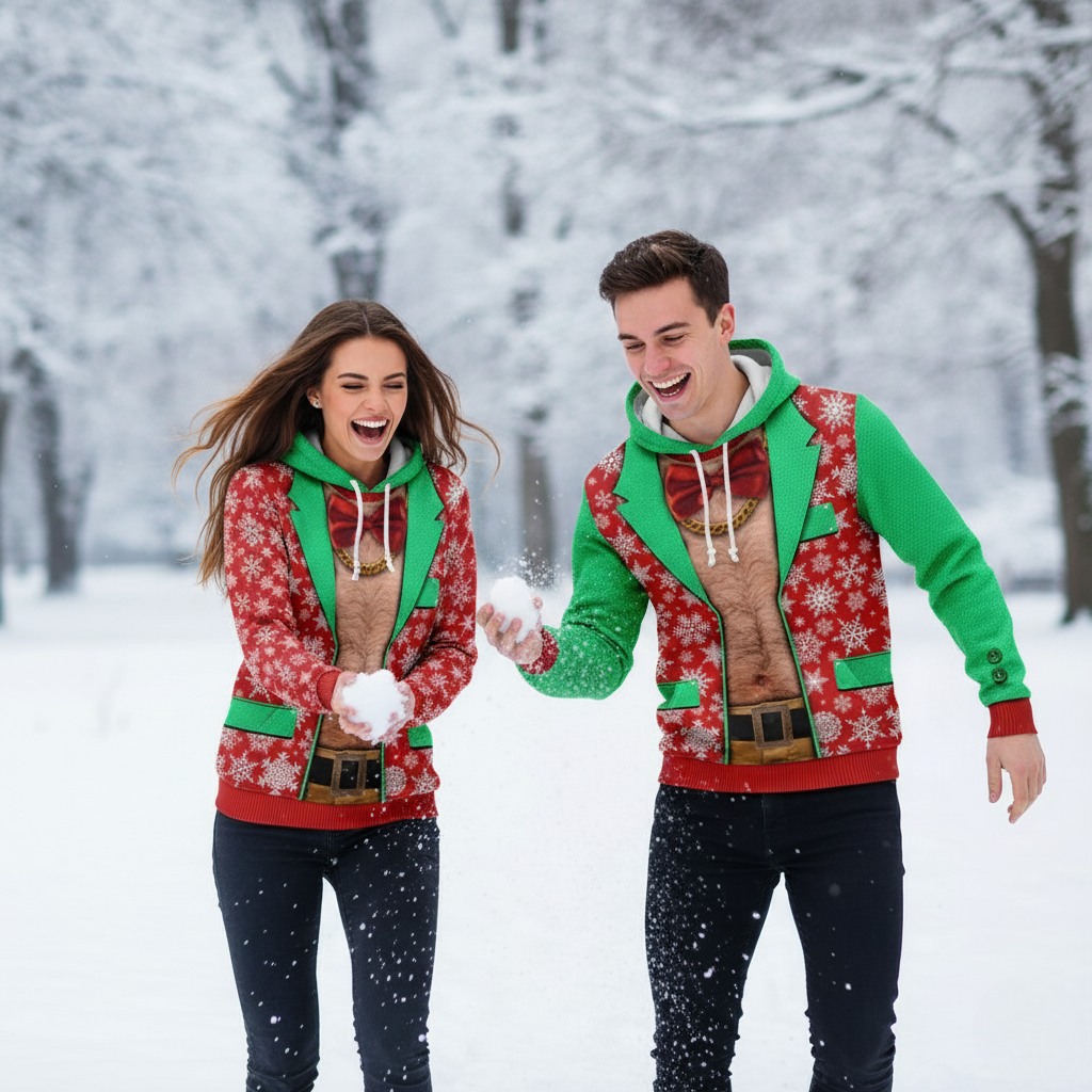Festive 3D Graphic Christmas Hoodie Sweater