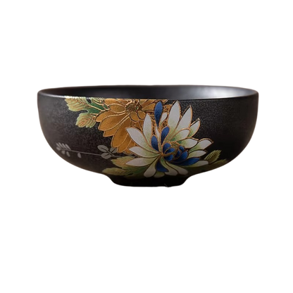 Unique Black Decorative Silver Rim Tea Cup