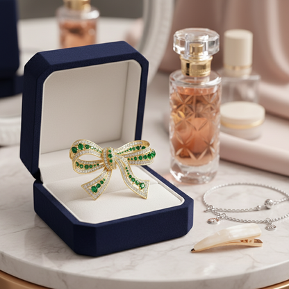 Colorful Crystal Drop Bow Pin for Ladies