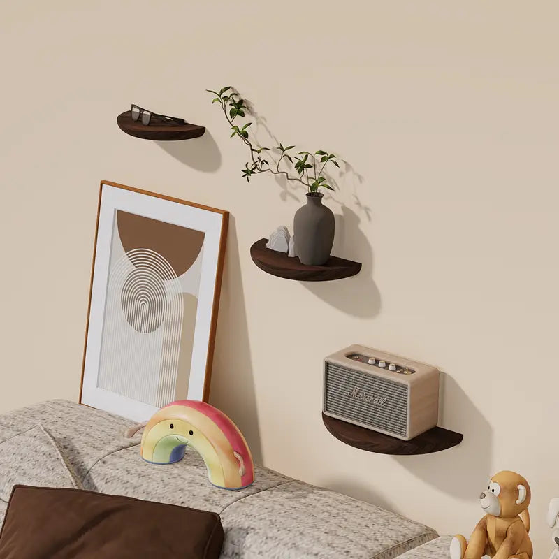 Curved Wood Wall Shelf - Sleek Floating Storage