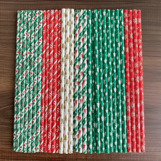 Vibrant Holiday Paper Straws 25ct Disposable Party Straws - Hehif