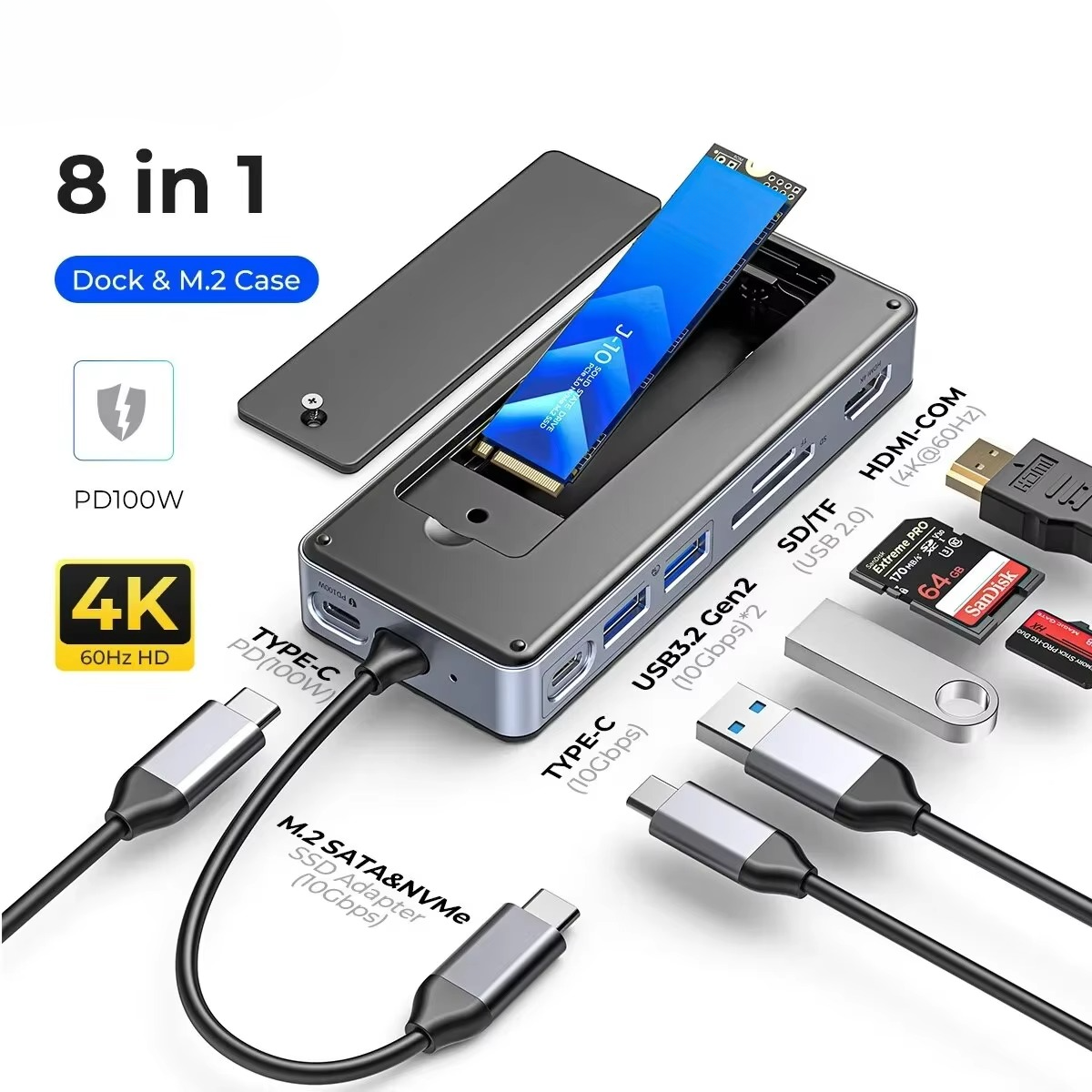 Compact USB-C Laptop Dock with Built-in Storage Hub