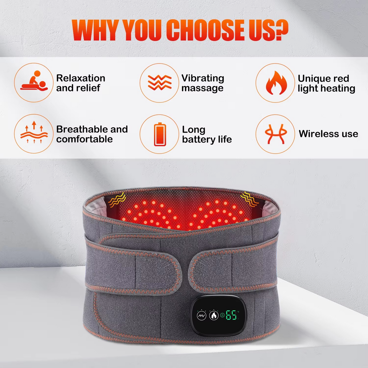 Therapeutic Heat Massage Belt with Red Light and Vibration