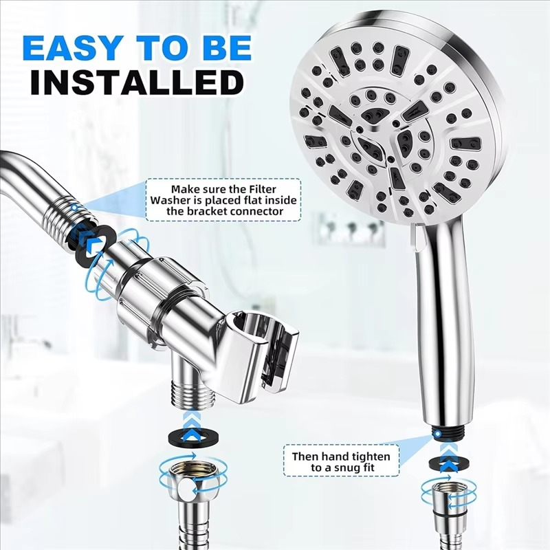 Powerful Handheld Shower with 10 Jets and Adjustable Holder