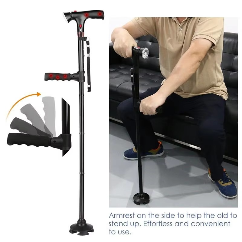 Portable LED Cane with Alarm, Adjustable Walking Stick