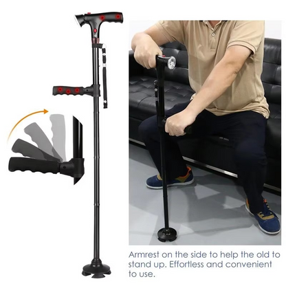 Portable LED Cane with Alarm, Adjustable Walking Stick