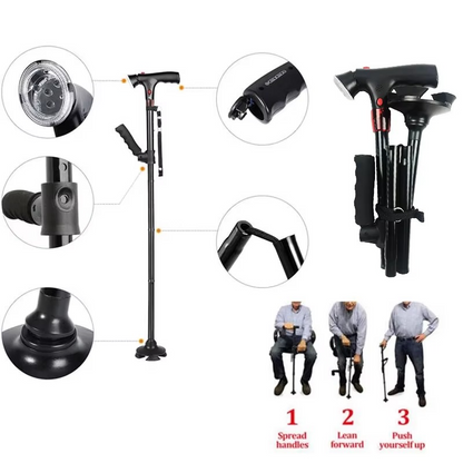 Portable LED Cane with Alarm, Adjustable Walking Stick