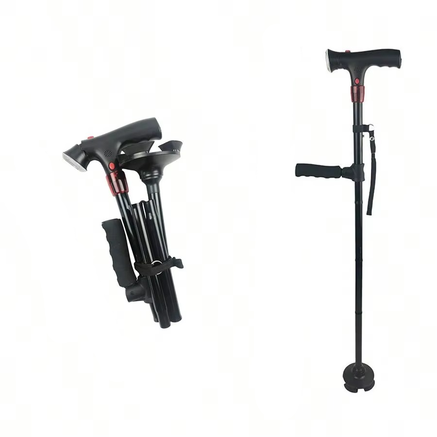 Portable LED Cane with Alarm, Adjustable Walking Stick