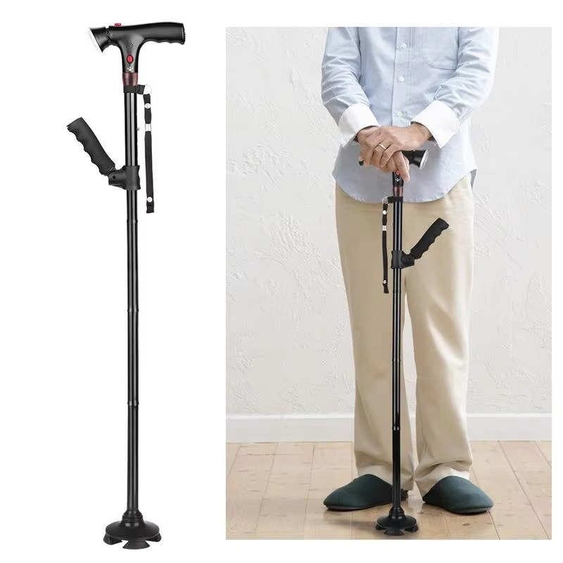 Portable LED Cane with Alarm, Adjustable Walking Stick